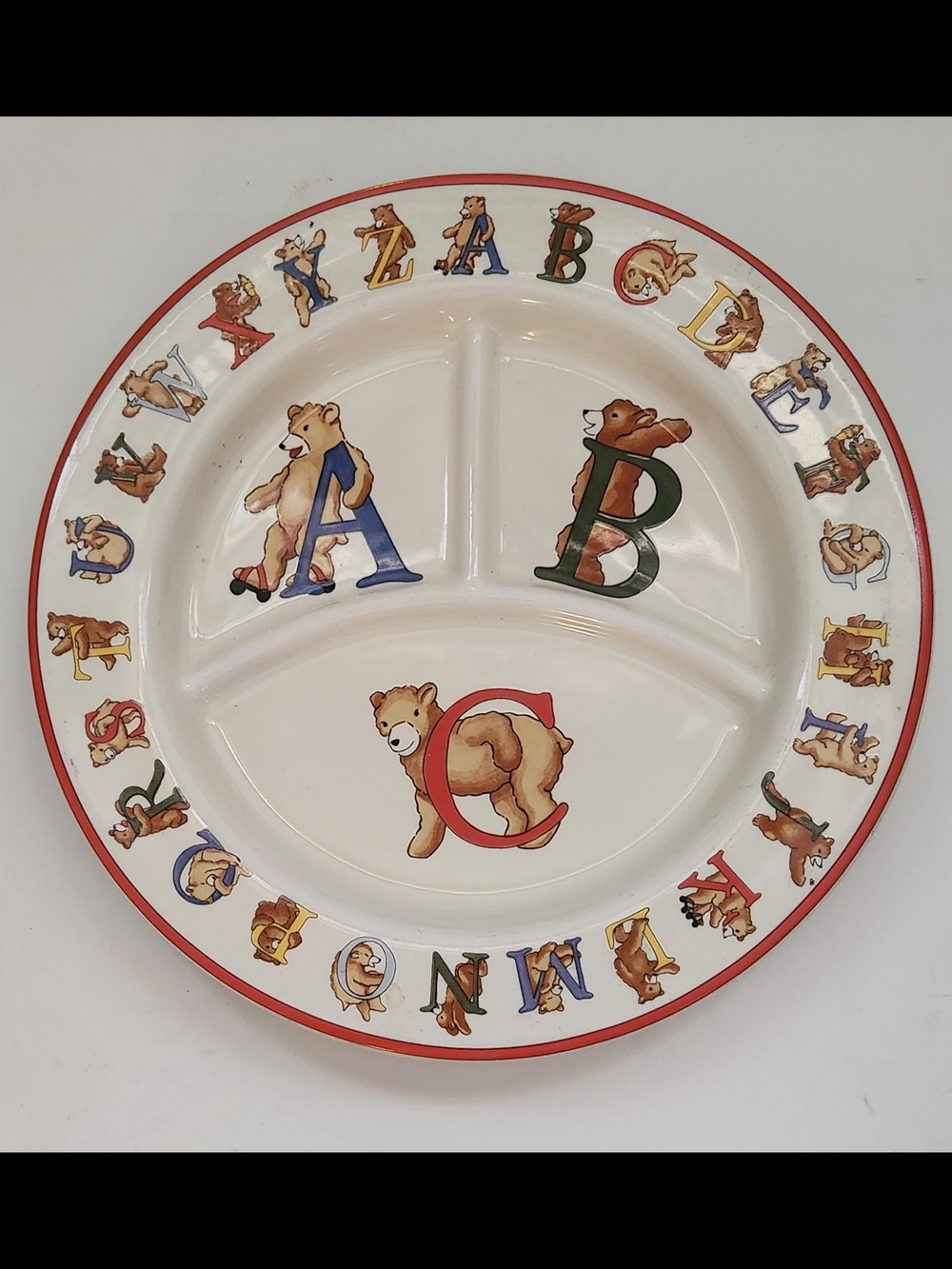 Children's ABC Divided Plate - Cream with Red Trim